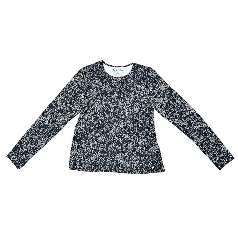 Hang Ten, Women's Sun Protection Long Sleeve Shirt, XL, Black White Floral